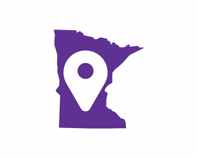 State of Minnesota with map pin inside it.